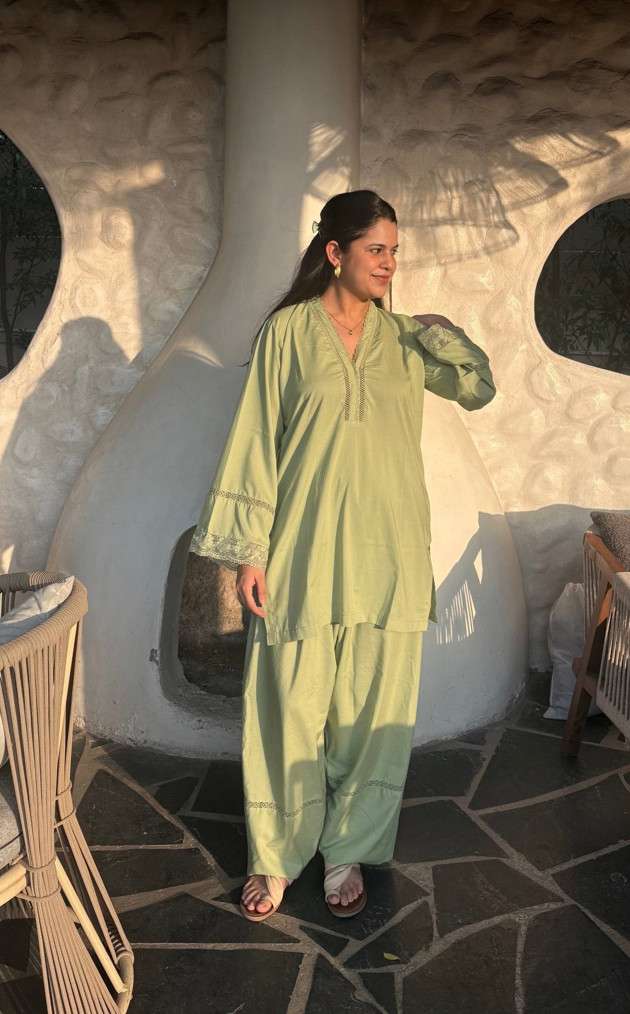 Haseena Pistachio Green Farshi set - The Khushnuma