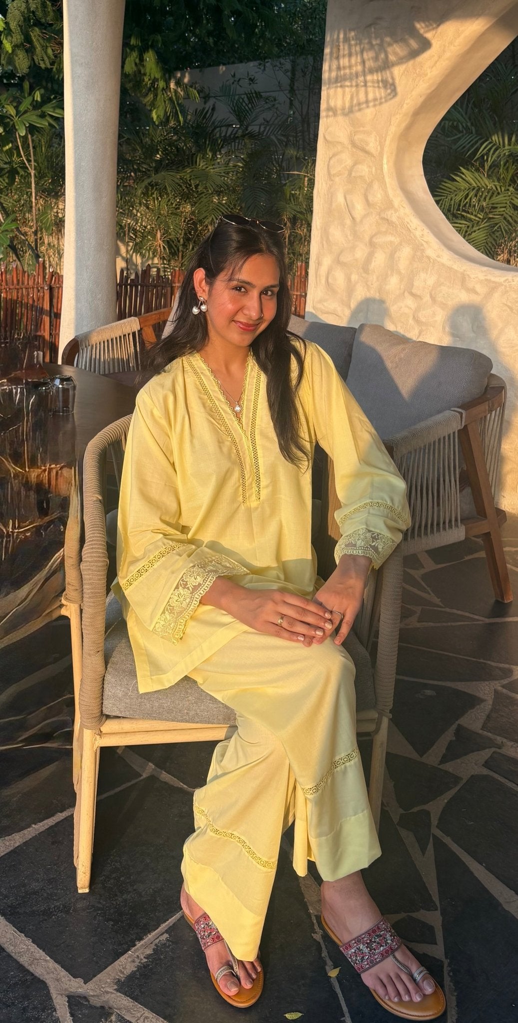 Haseena Butter Yellow Farshi set - The Khushnuma