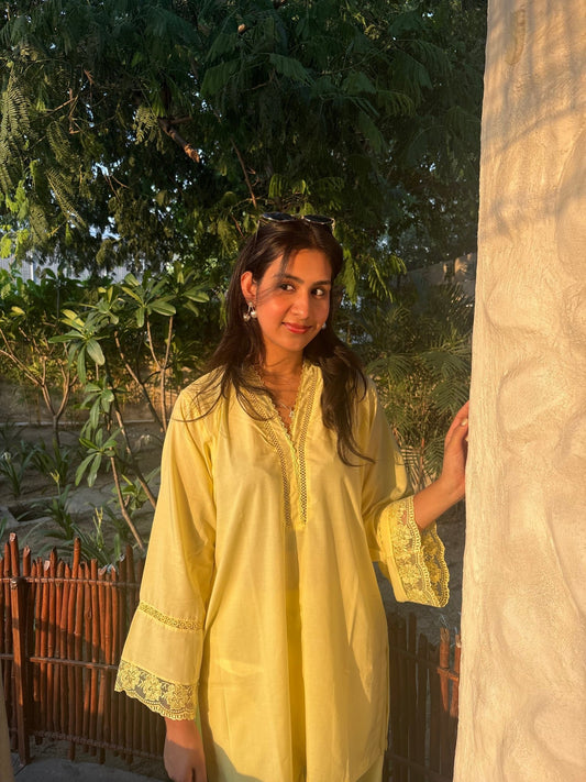 Haseena Butter Yellow Farshi set - The Khushnuma