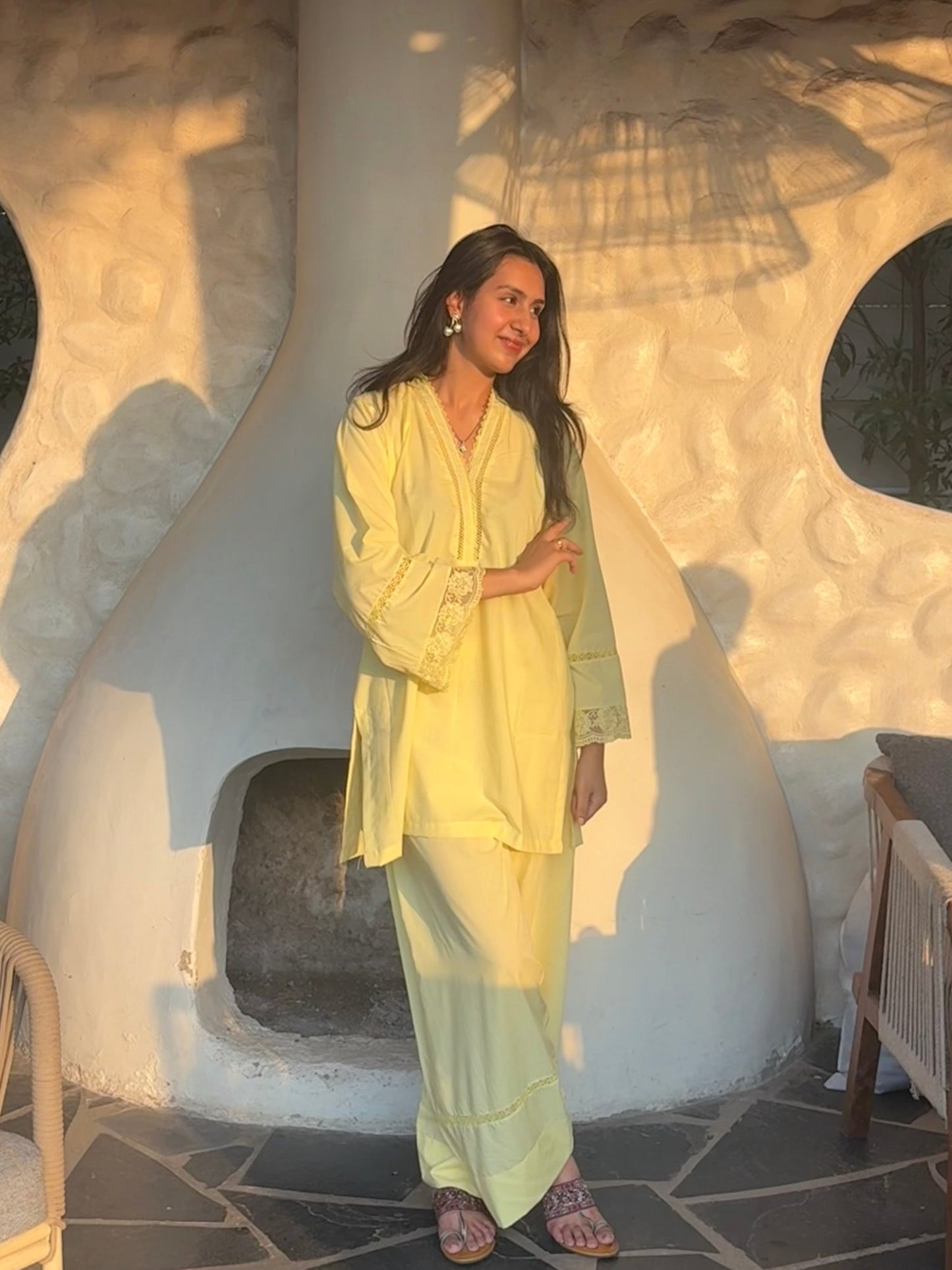Haseena Butter Yellow Farshi set - The Khushnuma