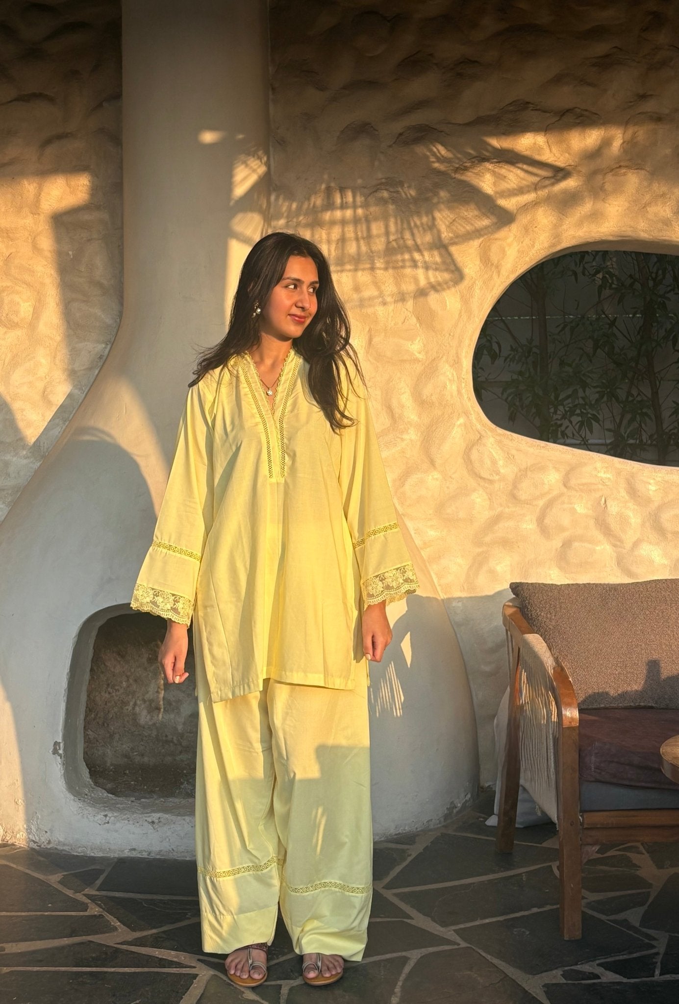 Haseena Butter Yellow Farshi set - The Khushnuma
