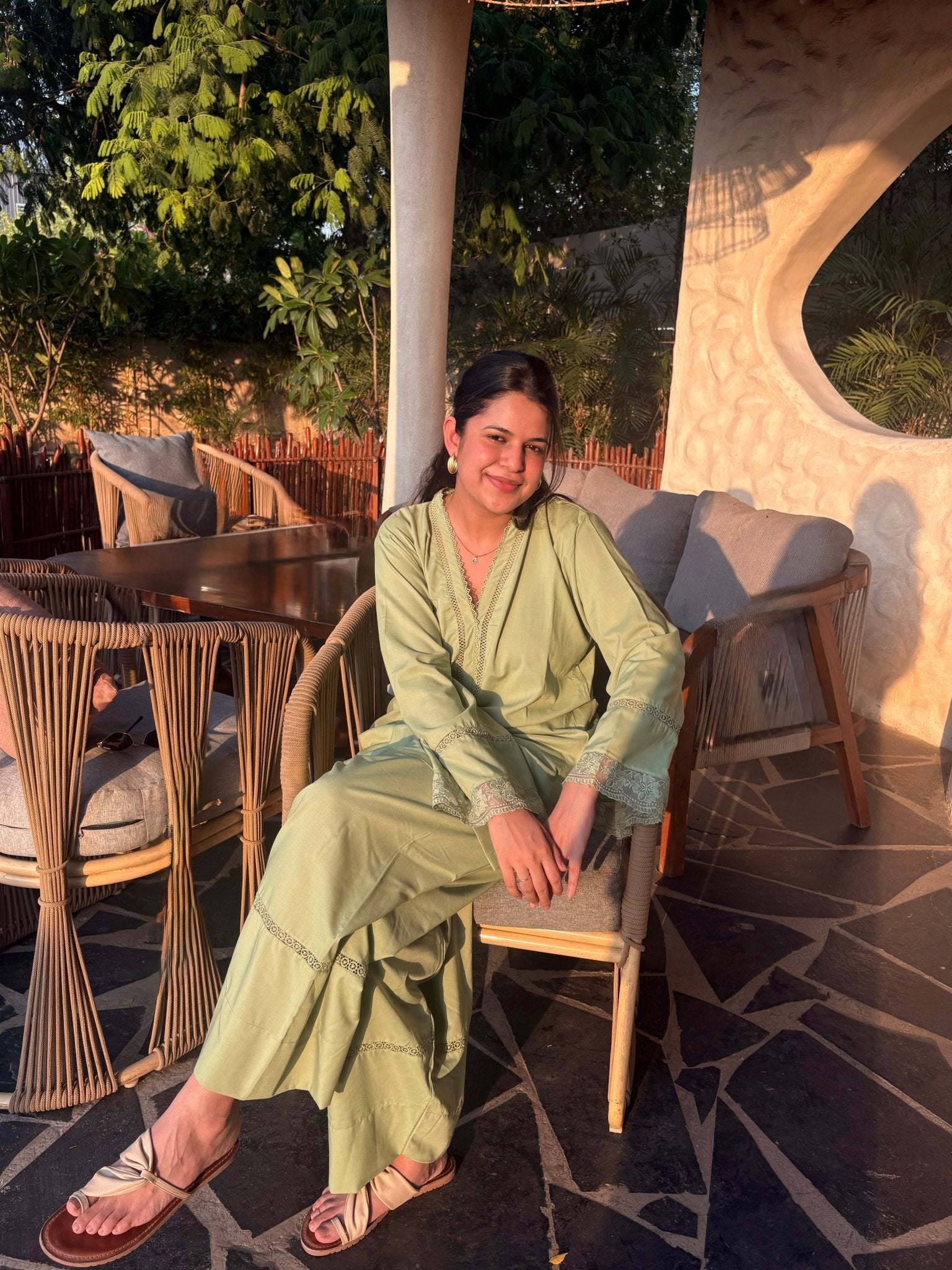 Haseena Pistachio Green Farshi set - The Khushnuma