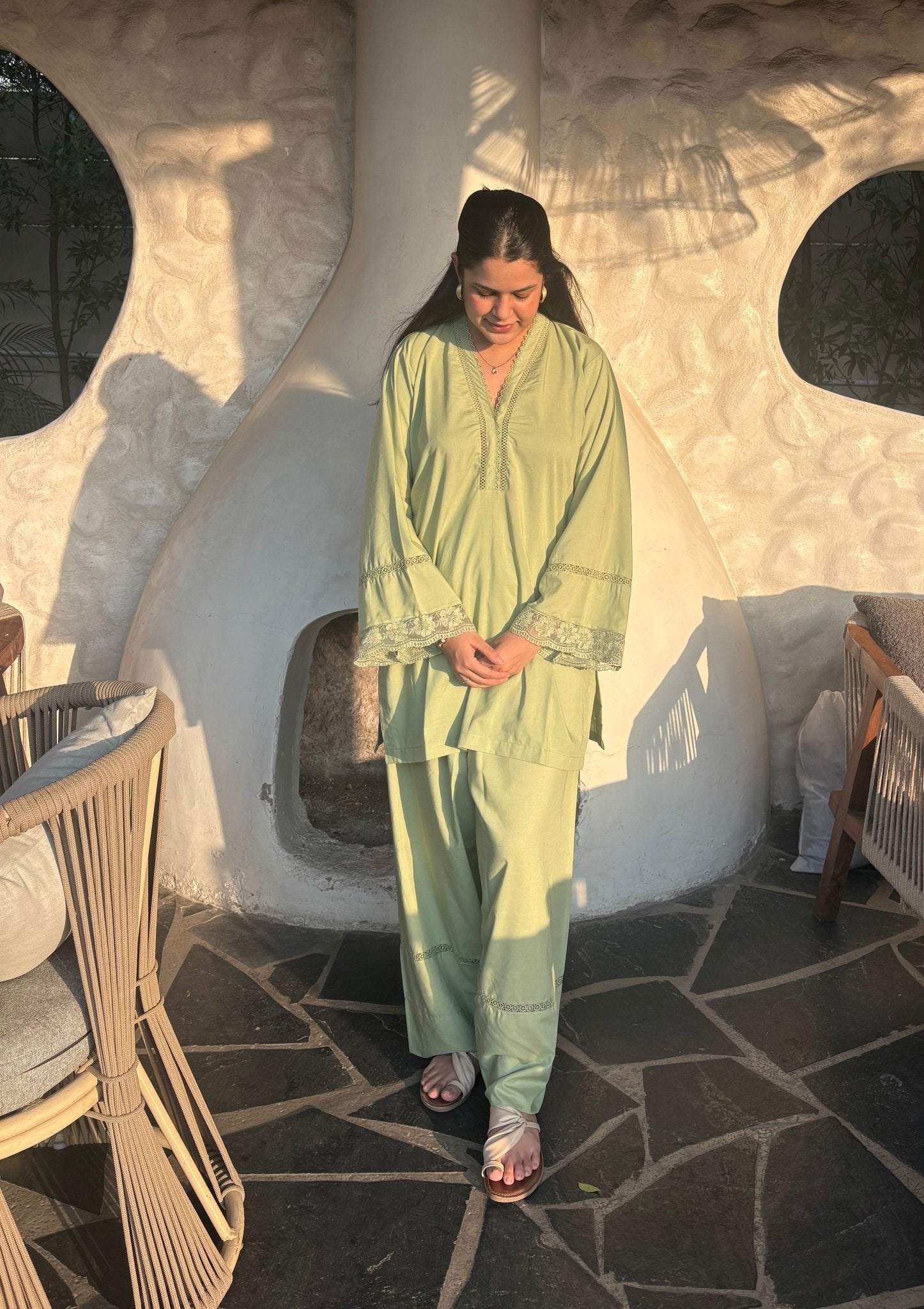 Haseena Pistachio Green Farshi set - The Khushnuma