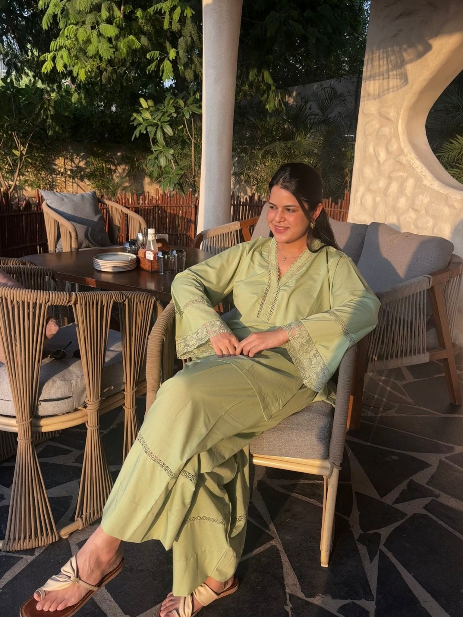 Haseena Pistachio Green Farshi set - The Khushnuma
