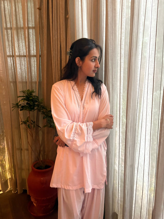 Haseena Powder Pink Farshi set - The Khushnuma