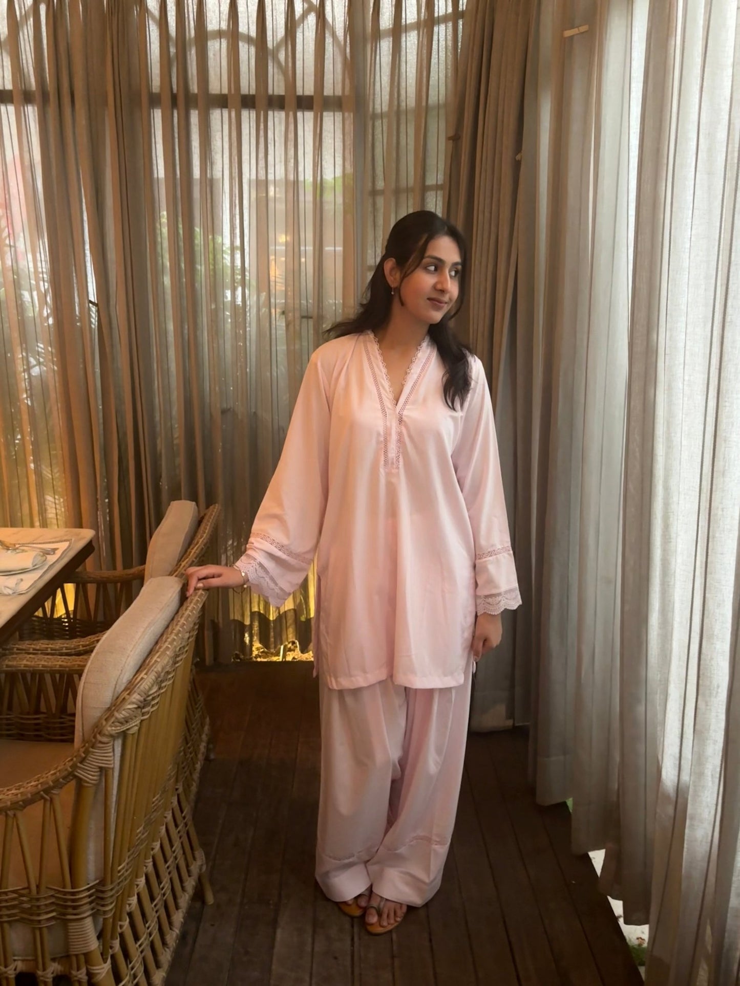 Haseena Powder Pink Farshi set - The Khushnuma